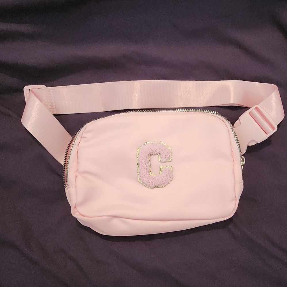 Baby Pink and Gold C Initial Belt Bag
